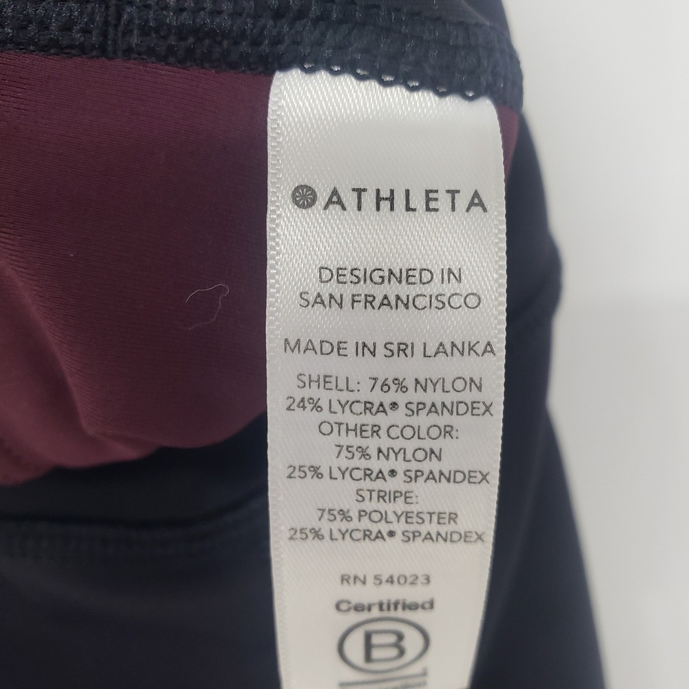 Athleta Crunch 7/8 Leggings Women XXS Black Burgundy Colorblock Stripe Workout - Picture 10 of 10